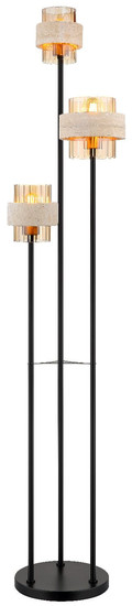 Globo Stehleuchte Daren 3-flammig E27 Schwarz matt amber Metall Glas 167cm