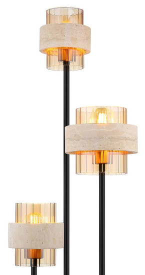 Globo Stehleuchte Daren 3-flammig E27 Schwarz matt amber Metall Glas 167cm