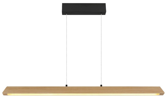 Globo LED Pendelleuchte Melba 26W dimmbar CCT warm-/neutral-/tageslichtweiss Schwarz matt naturfarben hell Metall Holz 150x115cm