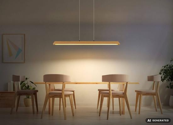 Globo LED Pendelleuchte Melba 26W dimmbar CCT warm-/neutral-/tageslichtweiss Schwarz matt naturfarben hell Metall Holz 150x115cm