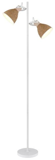 Globo Stehleuchte Lyndon 2-flammig E14 Weiß matt braun Metall Holz 158,5cm