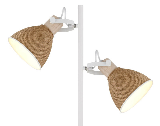 Globo Stehleuchte Lyndon 2-flammig E14 Weiß matt braun Metall Holz 158,5cm