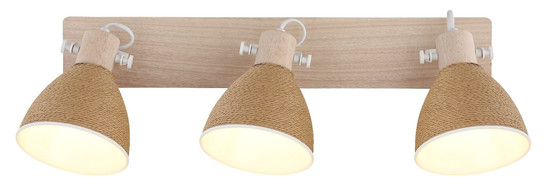 Globo Strahler Lyndon 3-flammig E14 Weiß matt braun Metall Holz 63x19cm