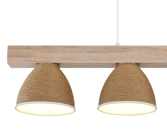 Globo Pendelleuchte Lyndon 4-flammig E14 Weiß matt braun Metall Holz 120x75cm