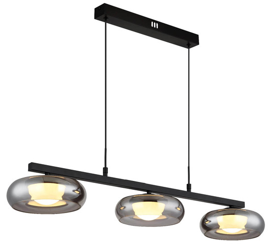 Globo LED Pendelleuchte Carlene 16W CCT warm-/neutral-/tageslichtweiss Schwarz matt rauchfarben Metall Glas 120x85cm