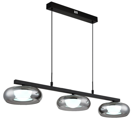 Globo LED Pendelleuchte Carlene 16W CCT warm-/neutral-/tageslichtweiss Schwarz matt rauchfarben Metall Glas 120x85cm