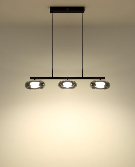 Globo LED Pendelleuchte Carlene 16W CCT warm-/neutral-/tageslichtweiss Schwarz matt rauchfarben Metall Glas 120x85cm