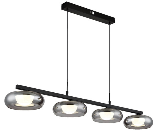Globo LED Pendelleuchte Carlene 23W CCT warm-/neutral-/tageslichtweiss Schwarz matt rauchfarben Metall Glas 120x110cm