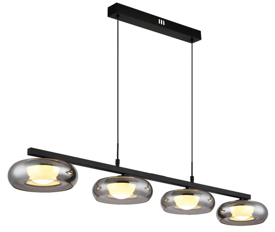Globo LED Pendelleuchte Carlene 23W CCT warm-/neutral-/tageslichtweiss Schwarz matt rauchfarben Metall Glas 120x110cm