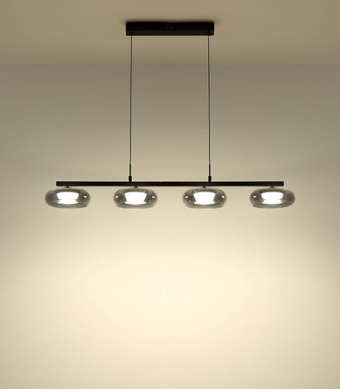 Globo LED Pendelleuchte Carlene 23W CCT warm-/neutral-/tageslichtweiss Schwarz matt rauchfarben Metall Glas 120x110cm