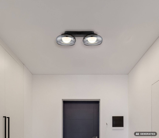 Globo LED Deckenleuchte Carlene 11W CCT warm-/neutral-/tageslichtweiss Schwarz matt rauchfarben Metall Glas 45x20cm
