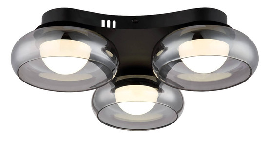 Globo LED Deckenleuchte Carlene 16W CCT warm-/neutral-/tageslichtweiss Schwarz matt rauchfarben Metall Glas Ø50cm
