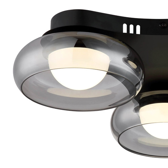 Globo LED Deckenleuchte Carlene 16W CCT warm-/neutral-/tageslichtweiss Schwarz matt rauchfarben Metall Glas Ø50cm