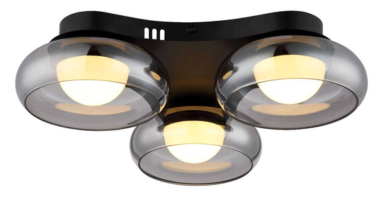 Globo LED Deckenleuchte Carlene 16W CCT warm-/neutral-/tageslichtweiss Schwarz matt rauchfarben Metall Glas Ø50cm