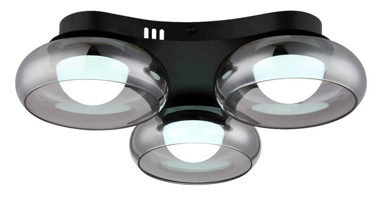 Globo LED Deckenleuchte Carlene 16W CCT warm-/neutral-/tageslichtweiss Schwarz matt rauchfarben Metall Glas Ø50cm