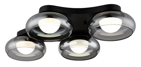 Globo LED Deckenleuchte Carlene 23W CCT warm-/neutral-/tageslichtweiss Schwarz matt rauchfarben Metall Glas 65x46cm
