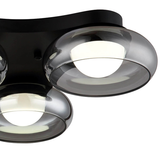 Globo LED Deckenleuchte Carlene 23W CCT warm-/neutral-/tageslichtweiss Schwarz matt rauchfarben Metall Glas 65x46cm