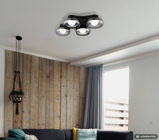 Globo LED Deckenleuchte Carlene 23W CCT warm-/neutral-/tageslichtweiss Schwarz matt rauchfarben Metall Glas 65x46cm
