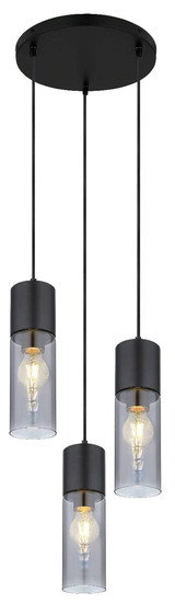 Globo Pendelleuchte Annika 3-flammig E27 Schwarz matt rauchfarben Metall Glas Ø30cm