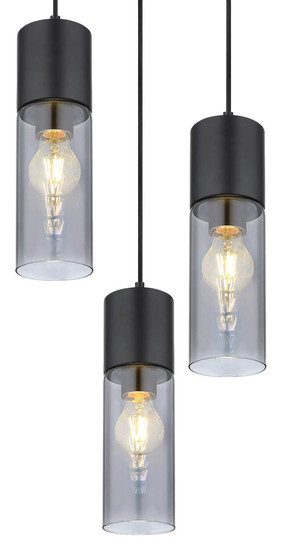 Globo Pendelleuchte Annika 3-flammig E27 Schwarz matt rauchfarben Metall Glas Ø30cm