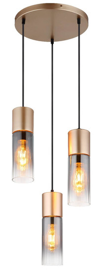 Globo Pendelleuchte Annika 3-flammig E27 Cappuccinofarben matt rauchfarben Metall Glas Ø34cm