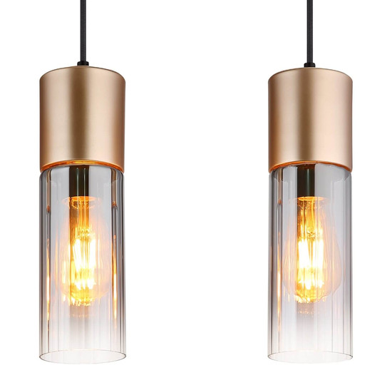 Globo Pendelleuchte Annika 4-flammig E27 Cappuccinofarben matt rauchfarben Metall Glas 156x80cm