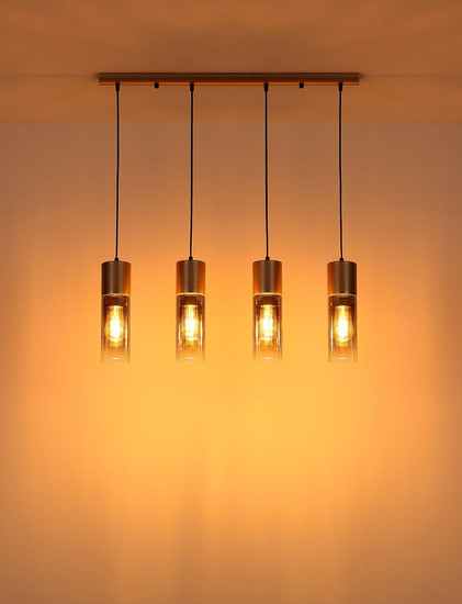 Globo Pendelleuchte Annika 4-flammig E27 Cappuccinofarben matt rauchfarben Metall Glas 156x80cm
