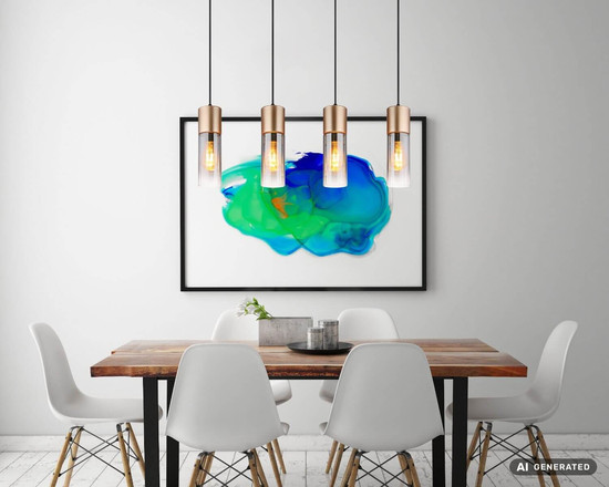 Globo Pendelleuchte Annika 4-flammig E27 Cappuccinofarben matt rauchfarben Metall Glas 156x80cm