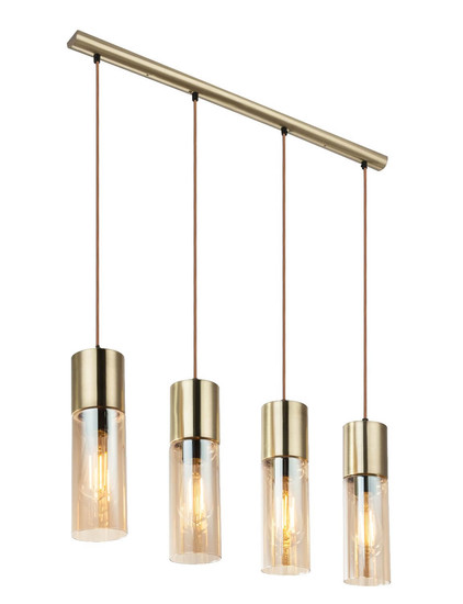 Globo Pendelleuchte Annika 4-flammig E27 Messingfarben amber Metall Glas 156x80cm