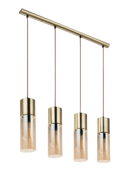 Globo Pendelleuchte Annika 4-flammig E27 Messingfarben amber Metall Glas 156x80cm
