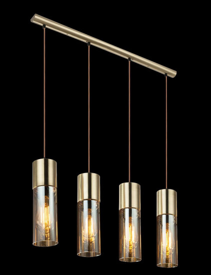 Globo Pendelleuchte Annika 4-flammig E27 Messingfarben amber Metall Glas 156x80cm