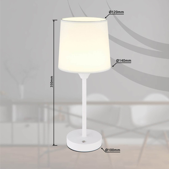 Globo LED Tischleuchte Lunki 2,5W dimmbar Akku CCT warm-/neutral-/tageslichtweiss Weiß matt Metall Textil Ø14cm
