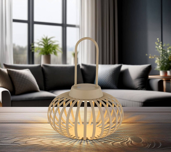 Globo Allegra LED Tischleuchte Warmweiß Sandfarben Matt, Metall Ø20,5cm 21035S