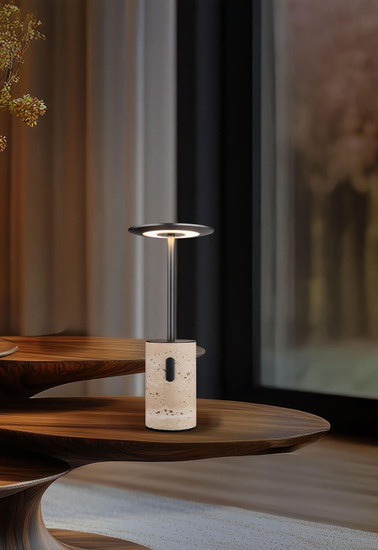 Globo Travertin LED Tischleuchte 3W Warmweiß Grau, Travertine Stein Memoryfunktion Ø12cm 21050