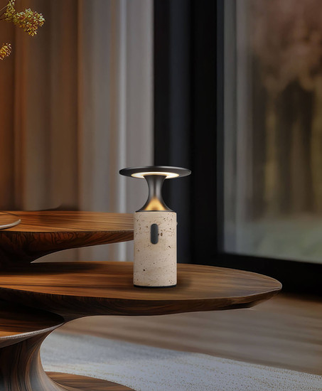 Globo Travertin LED Tischleuchte 3W Warmweiß Grau, Travertine Stein Memoryfunktion Ø12cm 21053