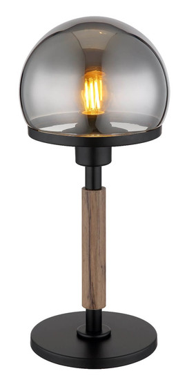 Globo Tischleuchte Haku E27 Schwarz matt rauchfarben Metall Glas Ø18cm