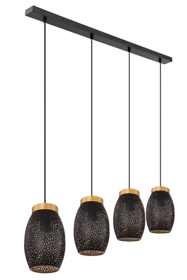 Globo Pendelleuchte Narri 4-flammig E27 Goldfarben schwarz Dekorstanzungen Metall 120x90cm