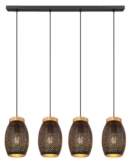 Globo Pendelleuchte Narri 4-flammig E27 Goldfarben schwarz Dekorstanzungen Metall 120x90cm