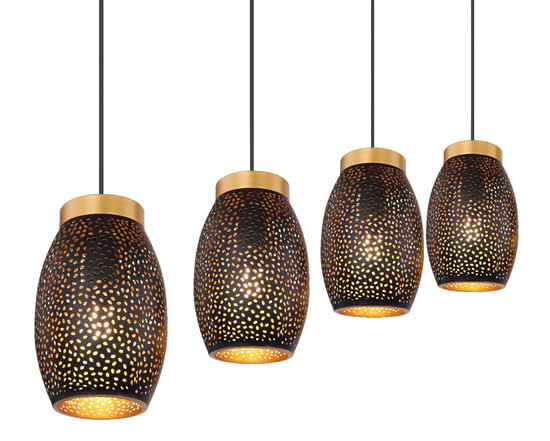 Globo Pendelleuchte Narri 4-flammig E27 Goldfarben schwarz Dekorstanzungen Metall 120x90cm
