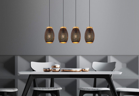 Globo Pendelleuchte Narri 4-flammig E27 Goldfarben schwarz Dekorstanzungen Metall 120x90cm