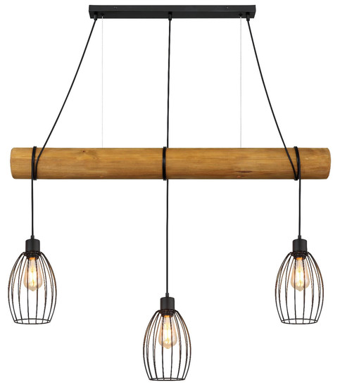 Globo Pendelleuchte Berti 3-flammig E27 Schwarz matt Metall Metallstäbe 150x115cm