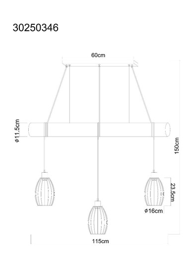 Globo Pendelleuchte Berti 3-flammig E27 Schwarz matt Metall Metallstäbe 150x115cm