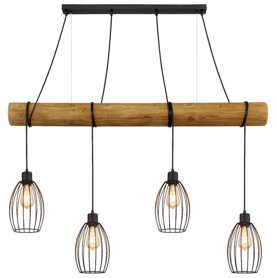 Globo Pendelleuchte Berti 4-flammig E27 Schwarz matt Metall Metallstäbe 150x125cm