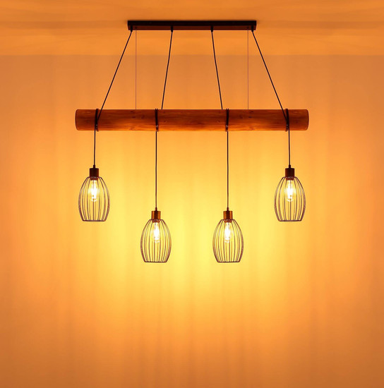 Globo Pendelleuchte Berti 4-flammig E27 Schwarz matt Metall Metallstäbe 150x125cm