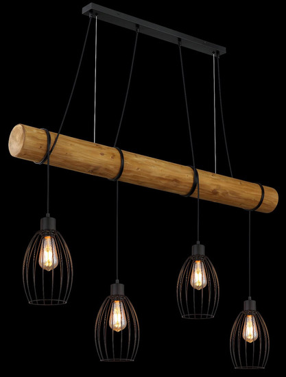 Globo Pendelleuchte Berti 4-flammig E27 Schwarz matt Metall Metallstäbe 150x125cm