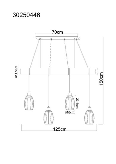 Globo Pendelleuchte Berti 4-flammig E27 Schwarz matt Metall Metallstäbe 150x125cm