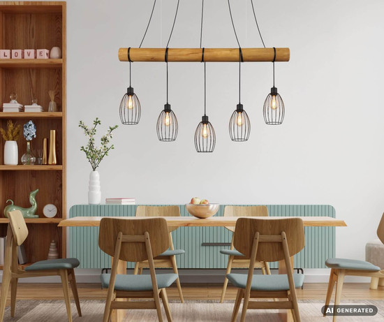 Globo Pendelleuchte Berti 5-flammig E27 Schwarz matt Metall Metallstäbe 150x140cm