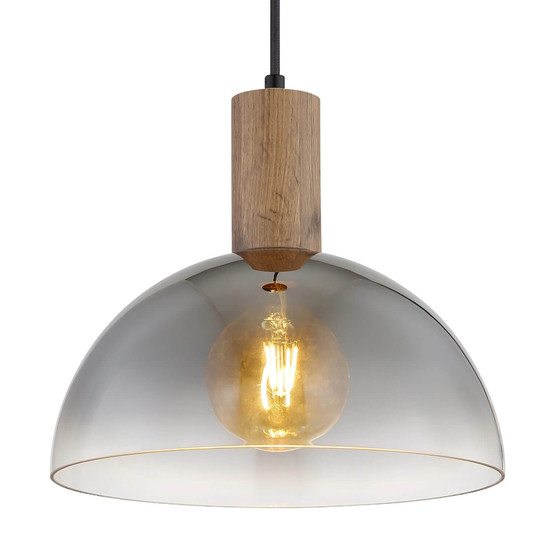Globo Pendelleuchte Romy E27 Schwarz matt rauchfarben Metall Glas Ø30cm