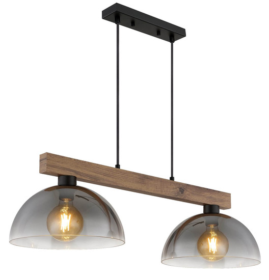 Globo Pendelleuchte Romy 2-flammig E27 Schwarz matt rauchfarben Metall Glas 120x85cm
