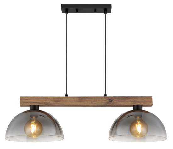 Globo Pendelleuchte Romy 2-flammig E27 Schwarz matt rauchfarben Metall Glas 120x85cm